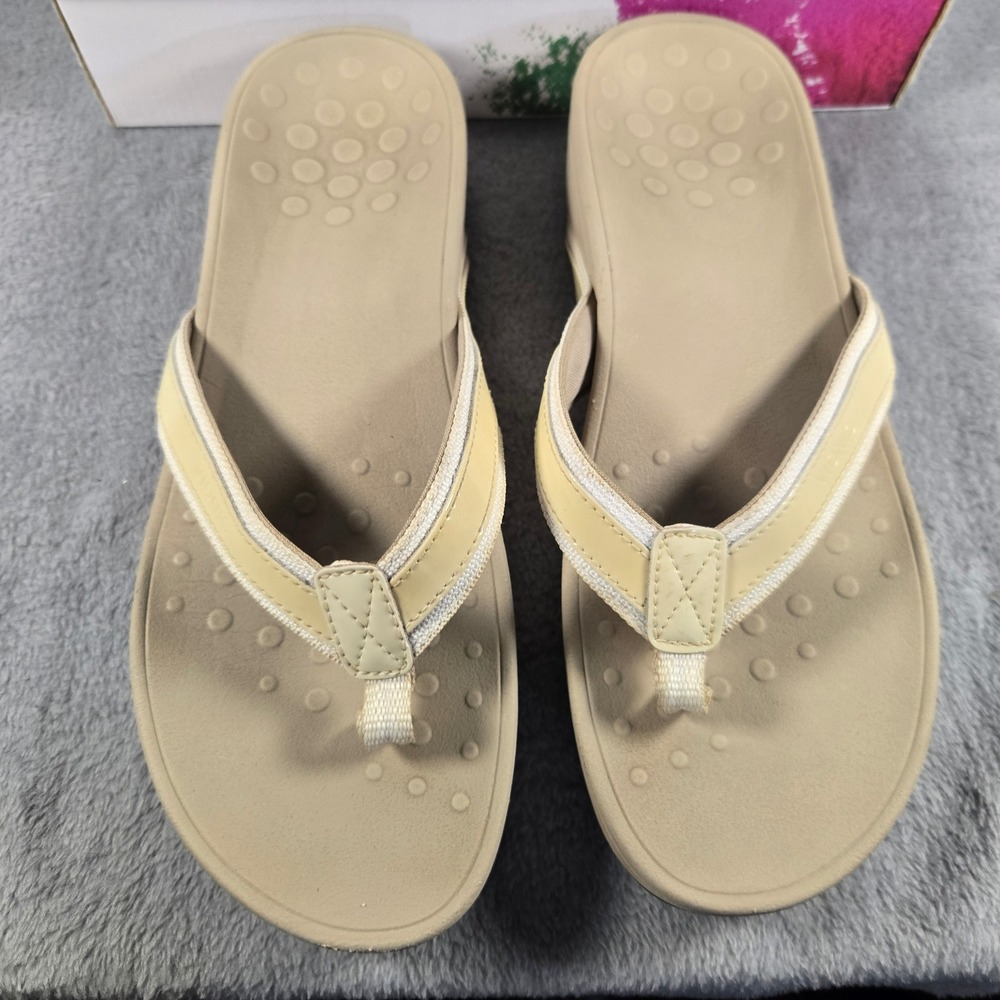 Vionic High Tide Tan Cream Platform Orthotic Sandals Flip Flops 10 Resortwear
